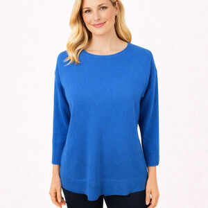 Inhabit Royal Blue Sweater Round neck 100% Cashmere Artsy Seam Accent size S